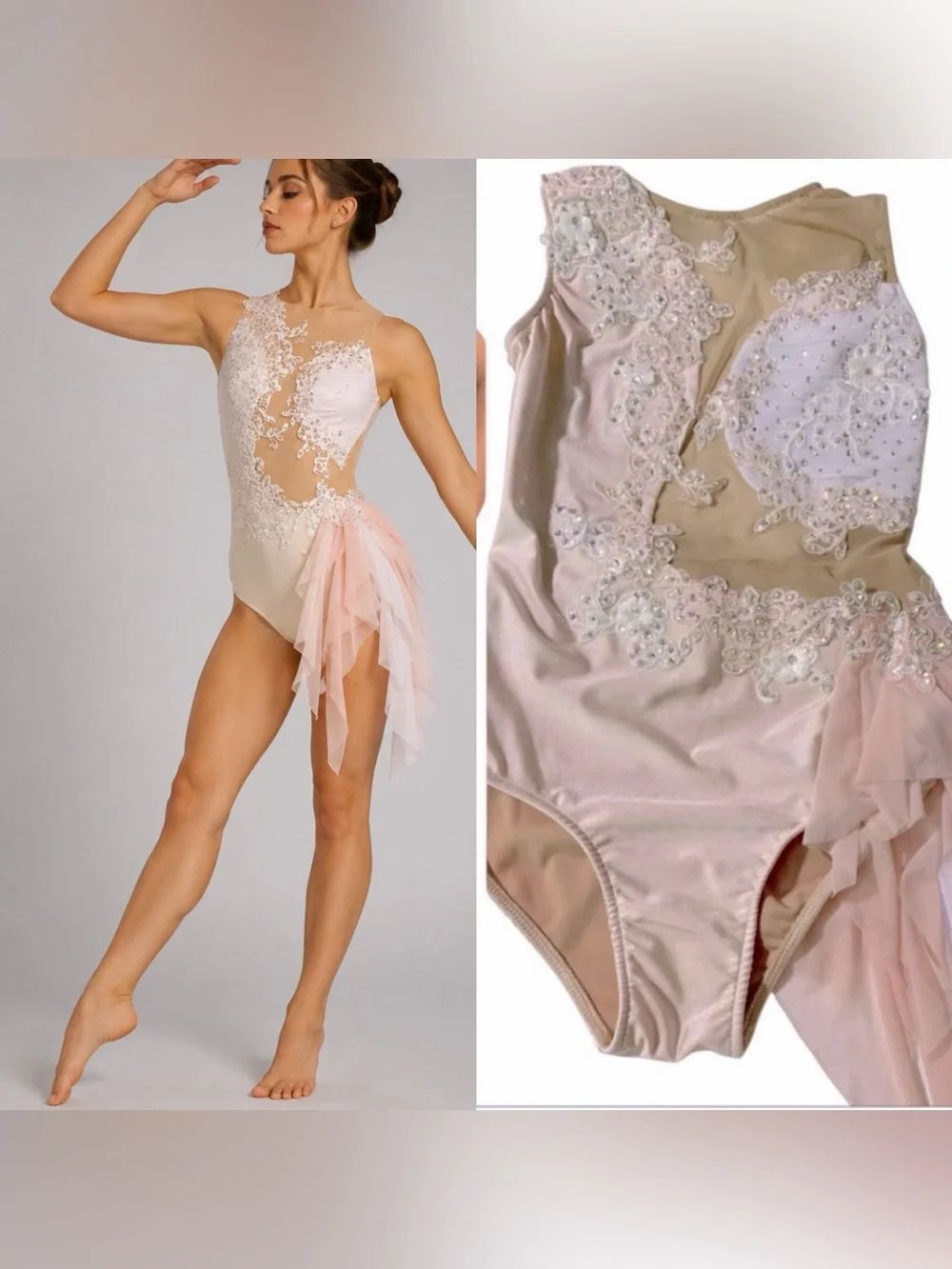 Glamour solo dance costume blush pink lace lyrical illusion nude XSA adult